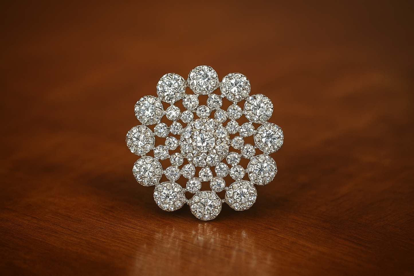 Luxury Floral Cluster Diamond-Finish Cocktail Ring – Premium Bridal & Party Wear