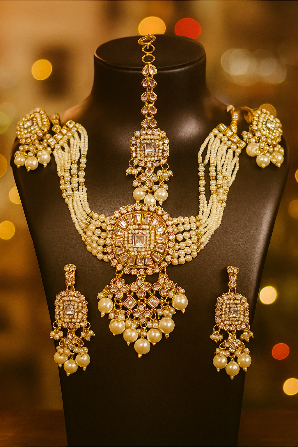 Royal Pearl & Kundan Bridal Necklace Set | Traditional Wedding Jewellery by PEARLO’S