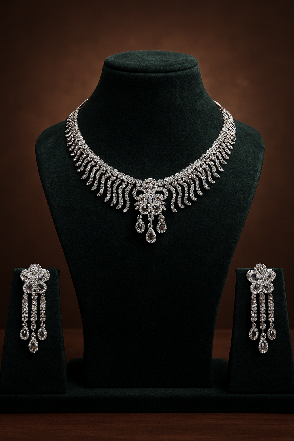 Luxury Sparkling Diamond-Look Bridal Necklace & Earring Set | Premium CZ Stones | Party & Wedding Jewellery