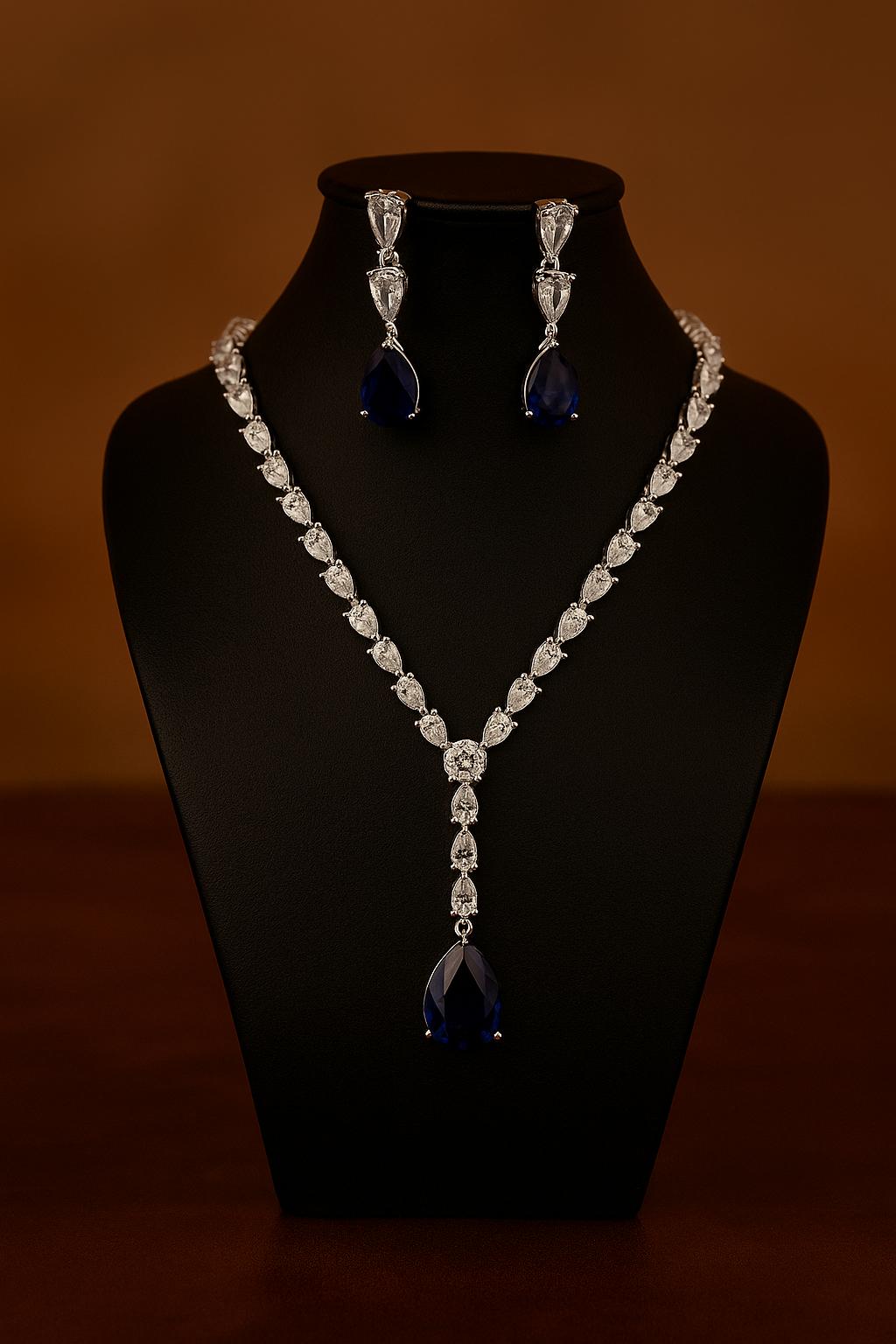 Royal Blue Teardrop Diamond-Cut Necklace & Earring Set | Premium Party & Bridal Jewellery