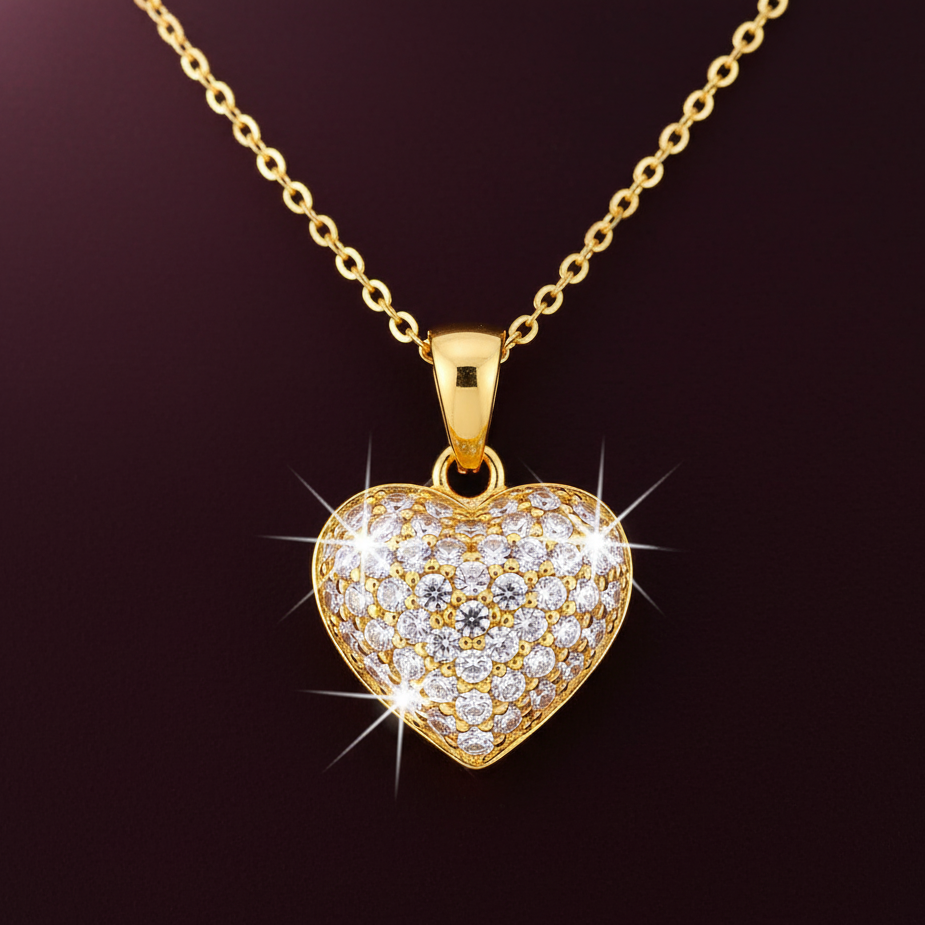 Delicate Gold Heart Pendant Necklace Set | Minimalist Cubic Zirconia Gift