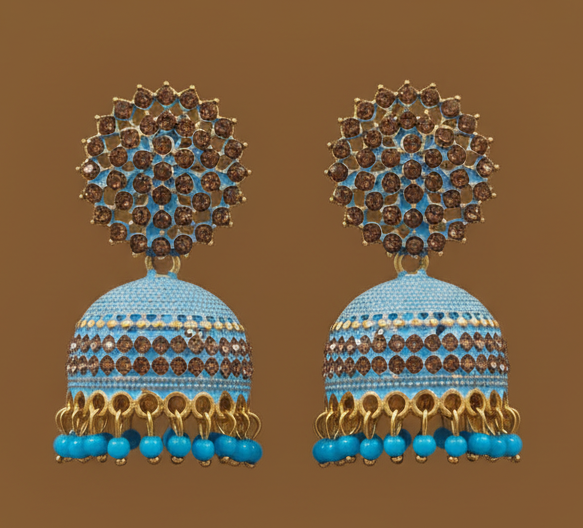 Antique Gold & Blue Enamel Jhumka Earrings | Traditional Indian Drop Jhumki