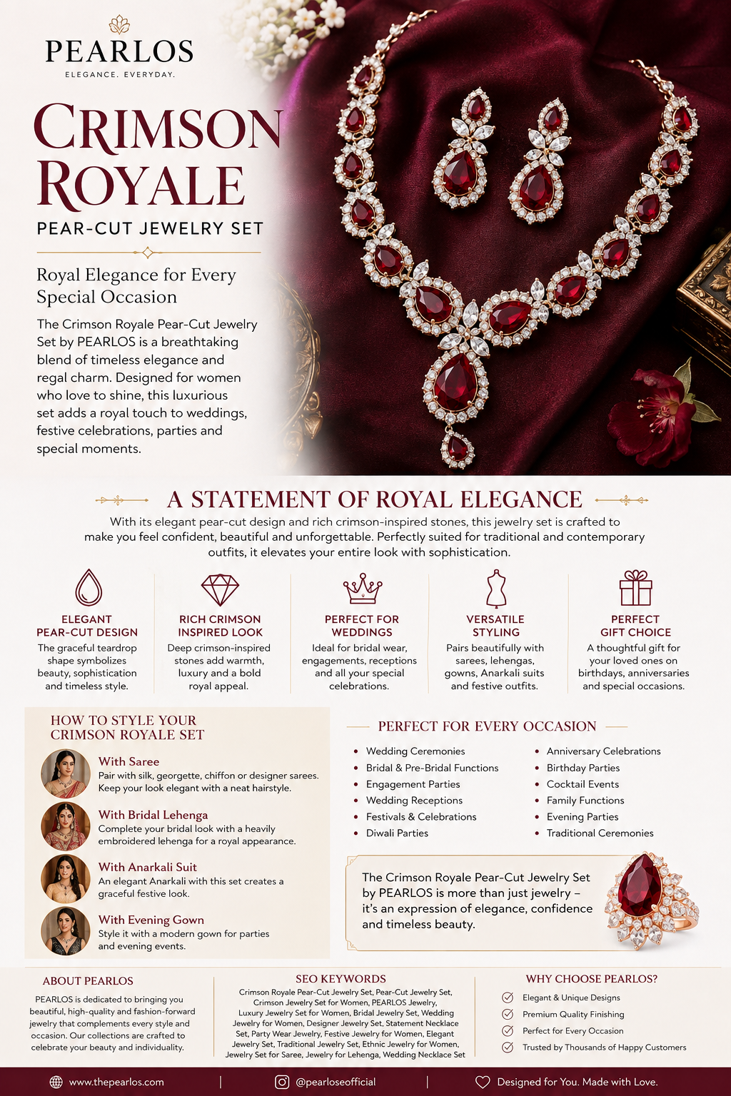 Crimson Royale Pear-Cut Jewelry Set | PEARLOS
