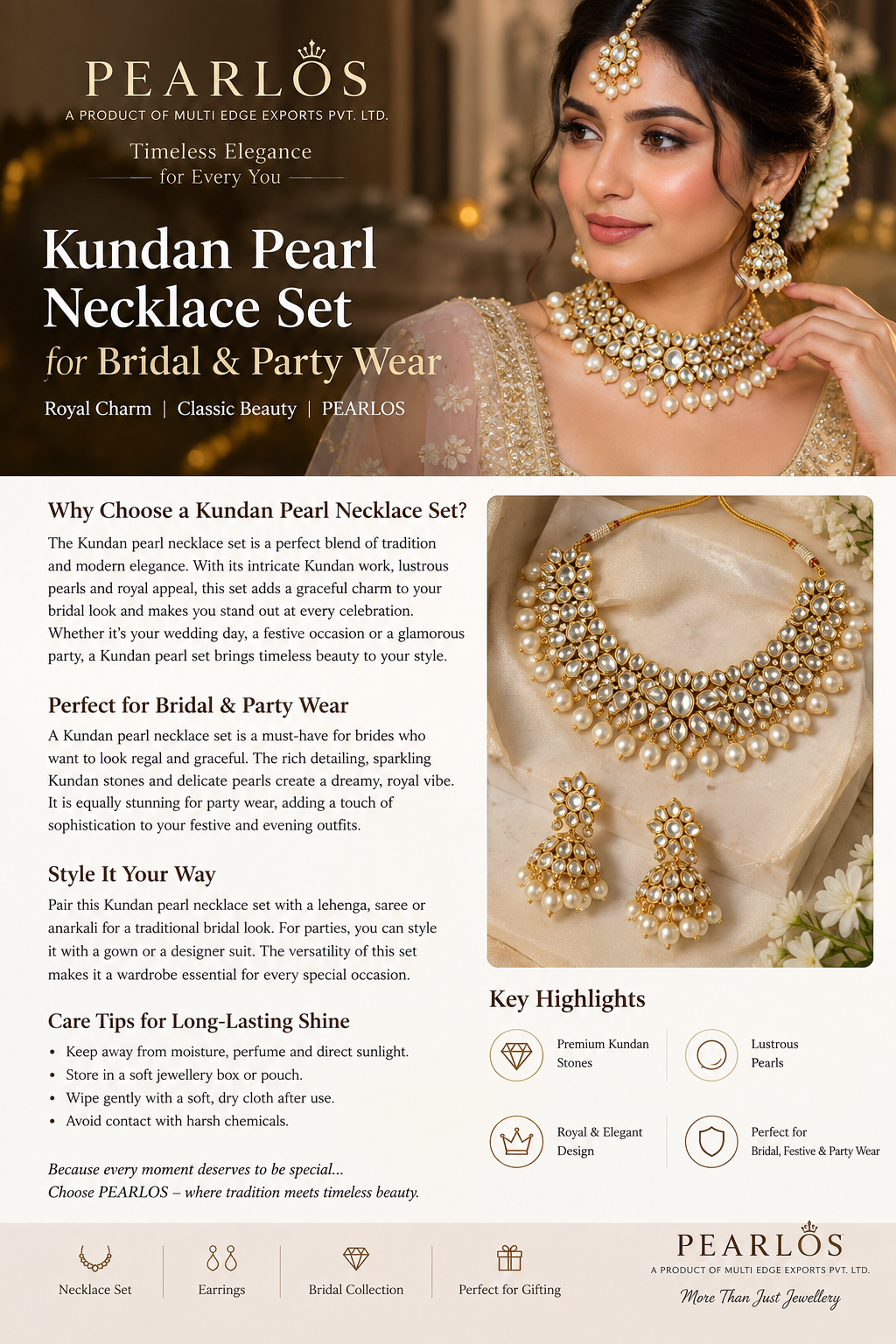 Kundan Pearl Necklace Set for Bridal & Party Wear | PEARLOS