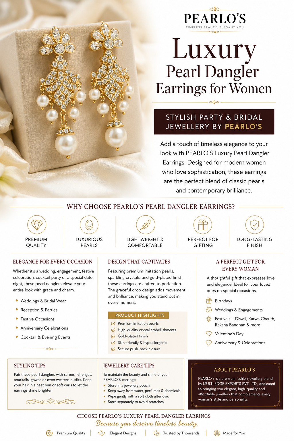 Luxury Pearl Dangler Earrings for Women