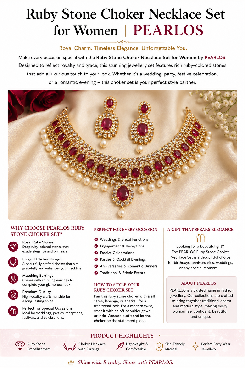 Ruby Stone Choker Necklace Set for Women | PEARLOS