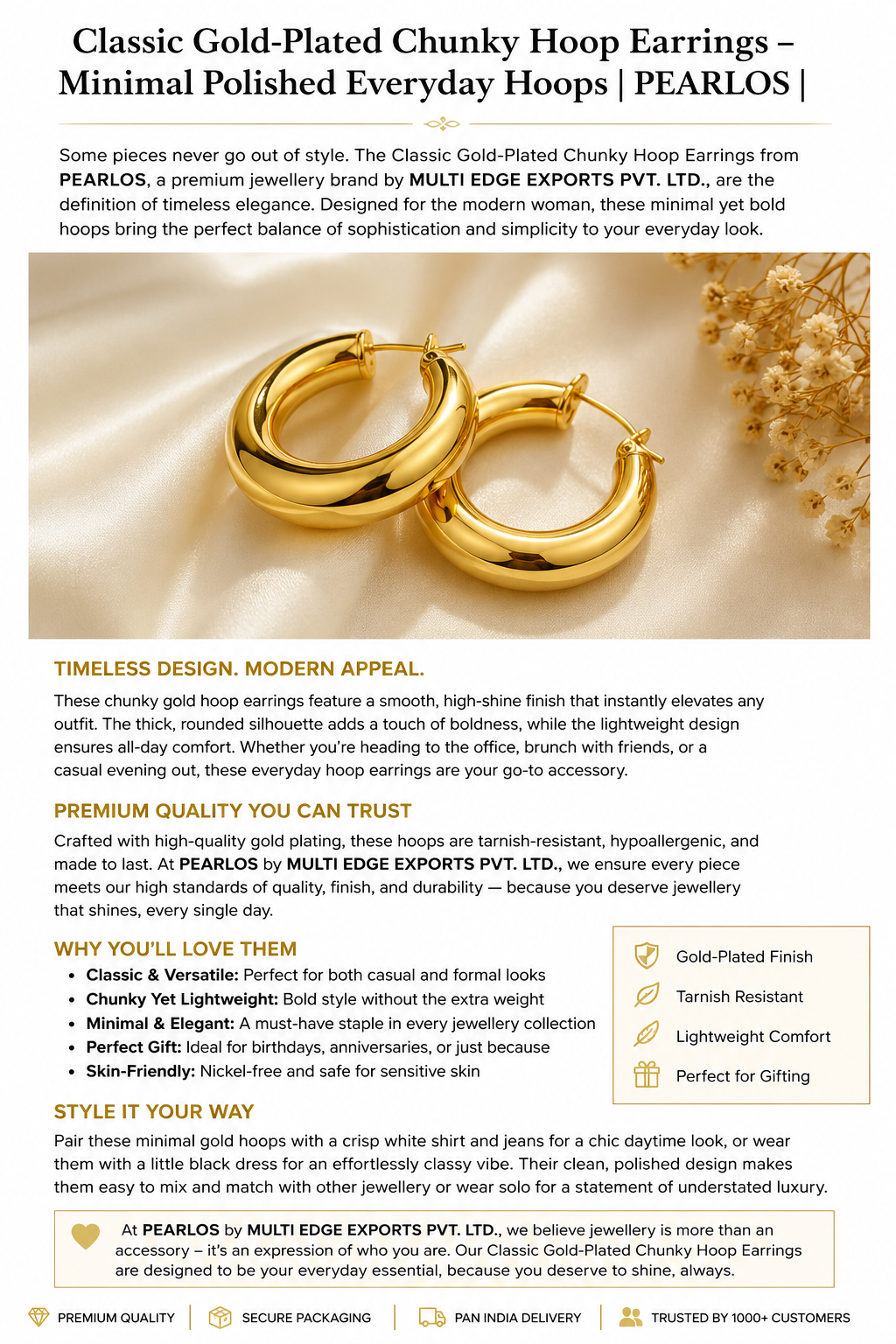 Classic Gold-Plated Chunky Hoop Earrings