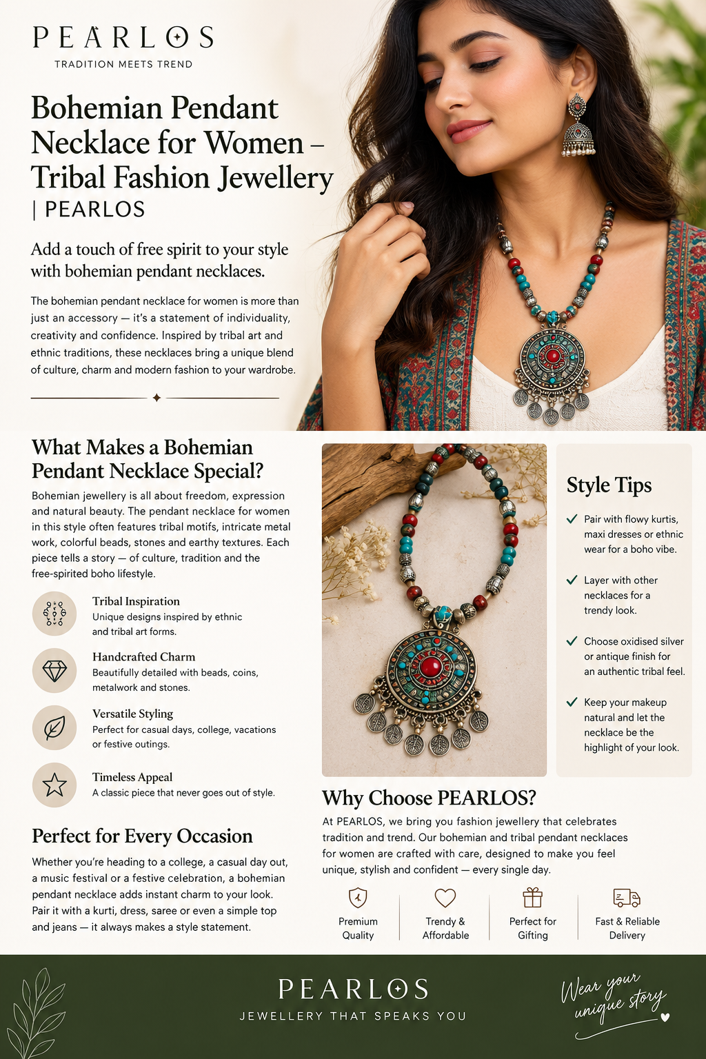 Bohemian Pendant Necklace for Women – Tribal Fashion Jewellery