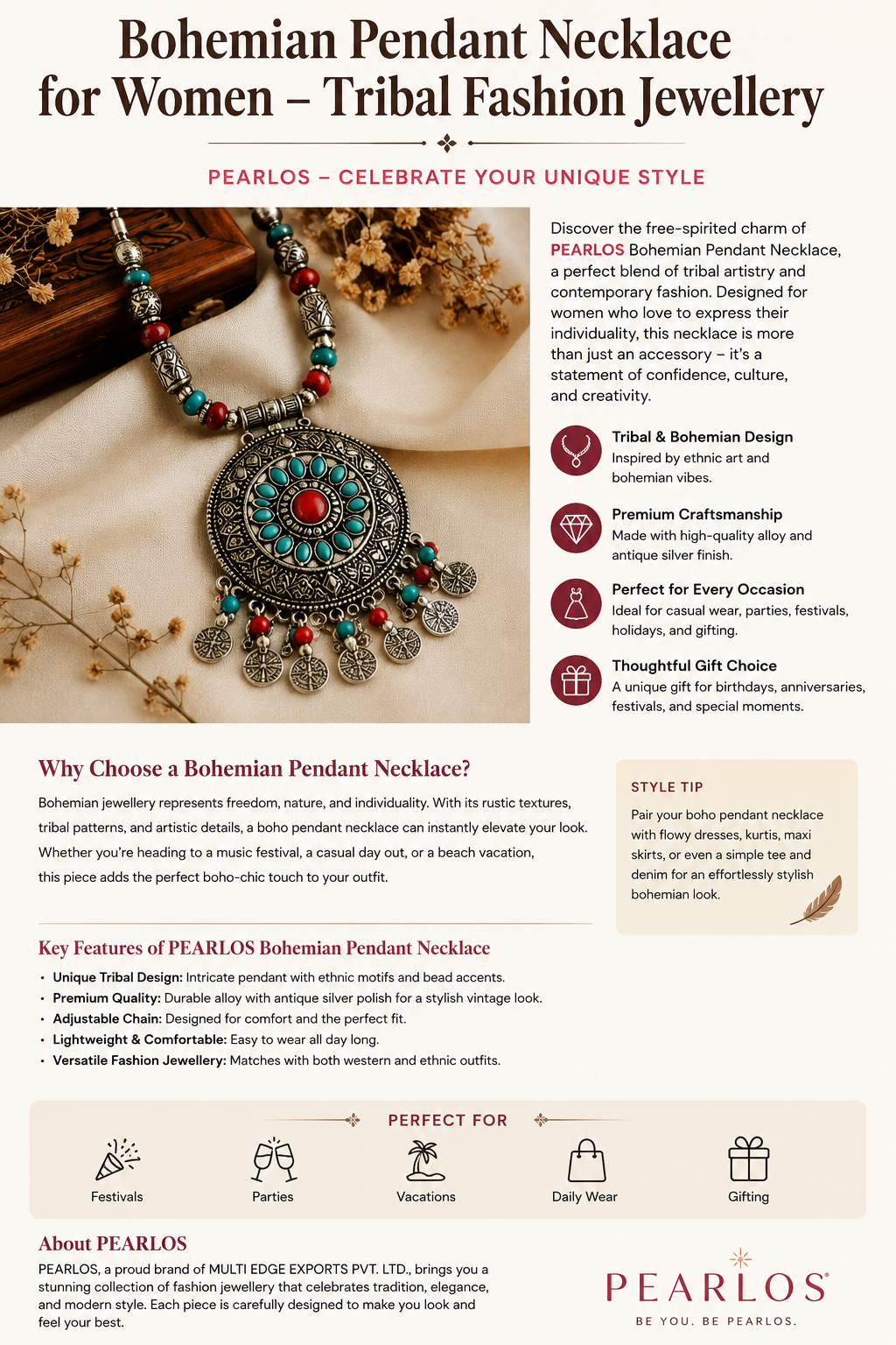 Bohemian Pendant Necklace for Women – Tribal -