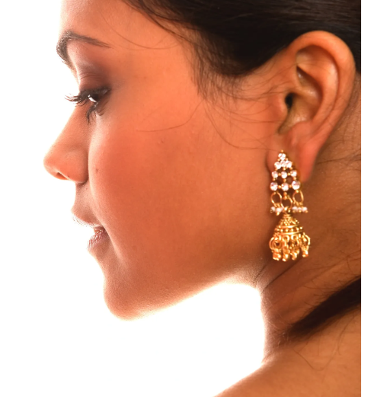 Antique Gold & Blue Enamel Jhumka Earrings