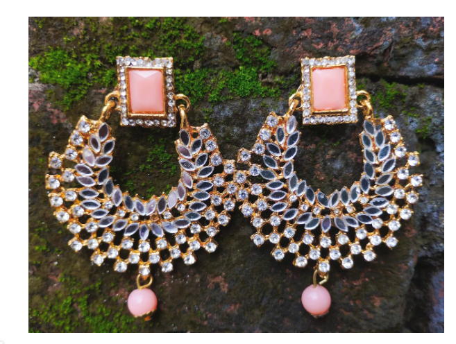 Royal Dark Pink Kundan Chandbali Earrings with Pearl Drops