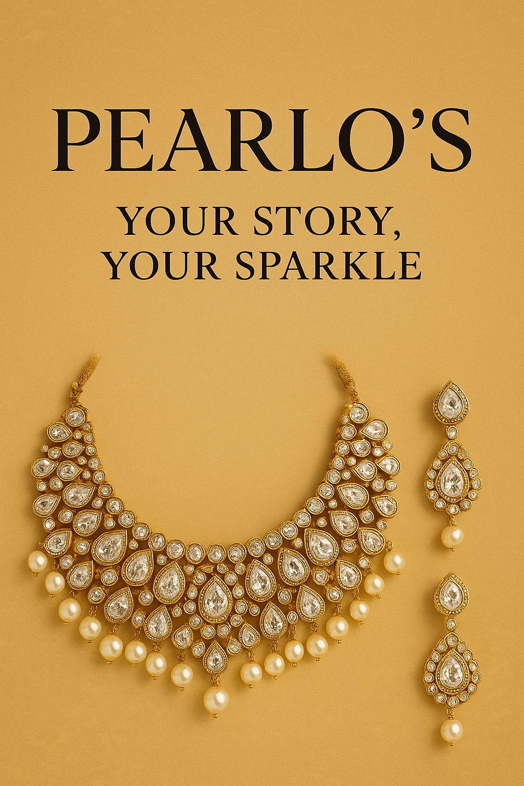 🌸 PEARLOS Elegant Pearl & Crystal Rose-Gold Necklace Set