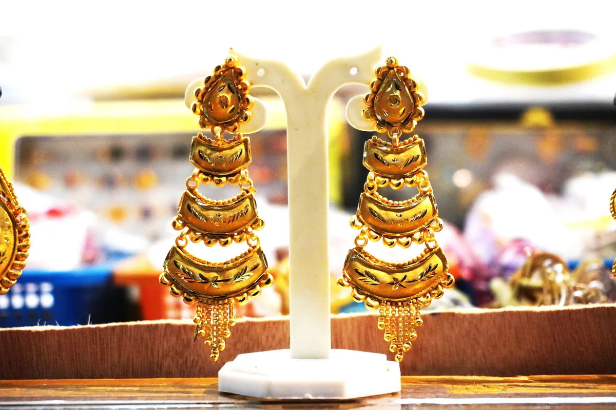 Antique Gold & Blue Enamel Jhumka Earrings