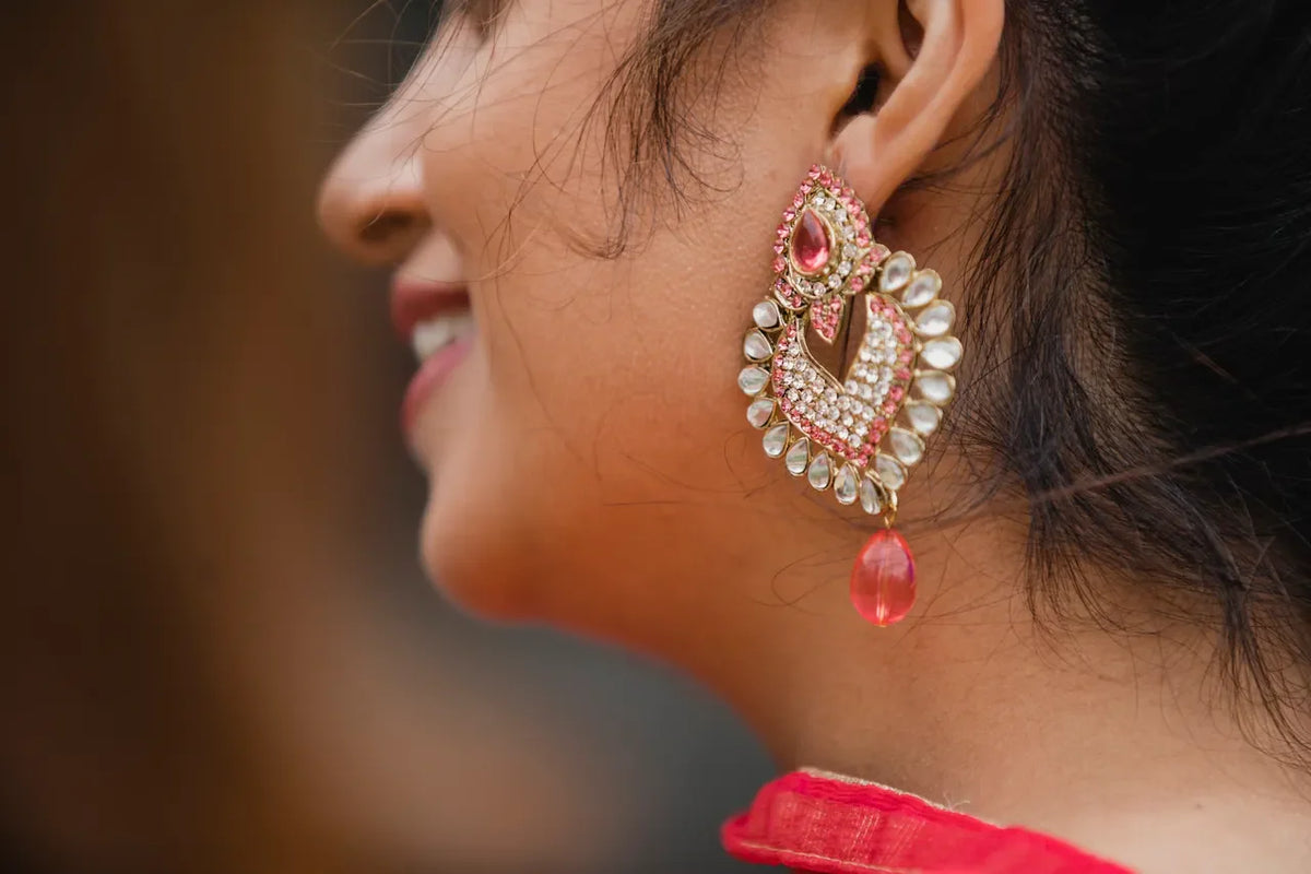 Elegant Oxidised Silver-Finish Pink Stone Earrings Guide