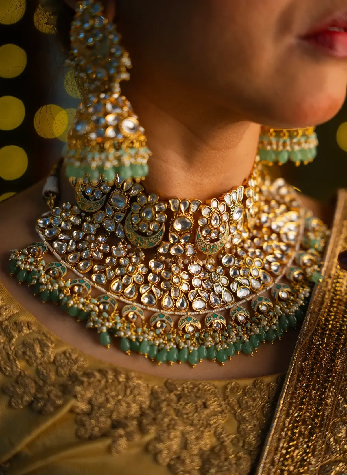 Elegant Green Stone Bridal Necklace Set