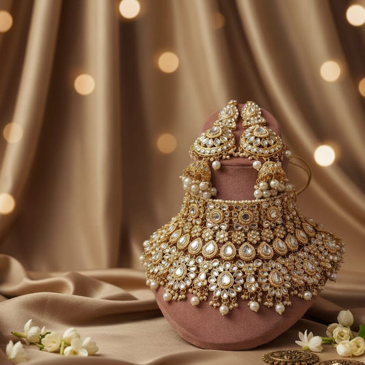 Royal Kundan Pearl Bridal Choker Set by PEARLO’S