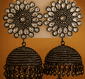 Oxidized Silver Jhumka Earrings with Mirror Work – Traditional Ethnic Dome Jhumkas for Women |PEARLOS|
