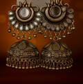 Antique Oxidized Silver Jhumka Earrings – Traditional Indian Ethnic Dome Design | PEARLOS|