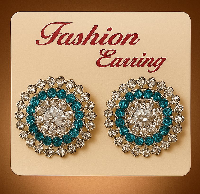 Blue & Silver Crystal Stud Earrings – Elegant Artificial Fashion Jewellery by PEARLO’S
