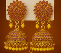 Traditional Gold-Plated Jhumka Earrings with Yellow Beads – Bridal & Festive Wear |PEARLOS|
