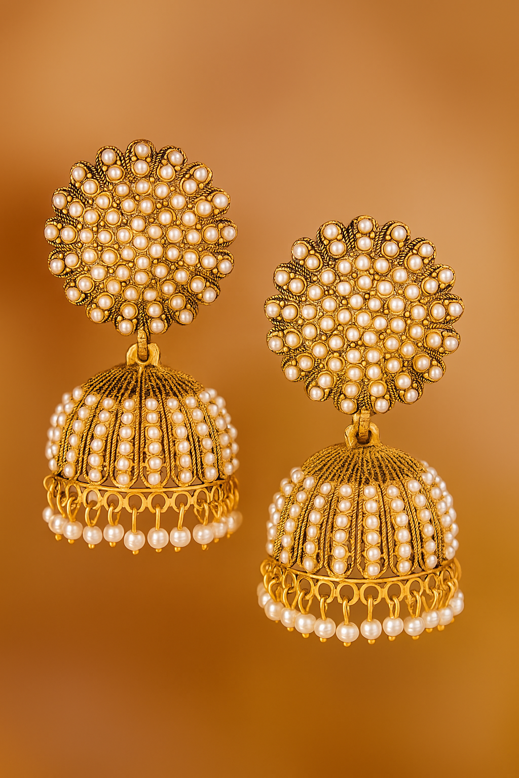 Royal Gold-Tone Pearl Jhumka Earrings for Women | Traditional Indian Ethnic Jewellery