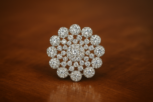 Luxury Floral Cluster Diamond-Finish Cocktail Ring – Premium Bridal & Party Wear