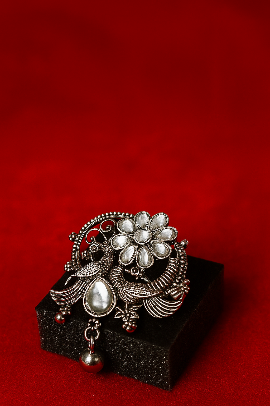 Elegant Oxidized Silver Peacock Floral Brooch | Premium Artificial Jewellery by Pearlos