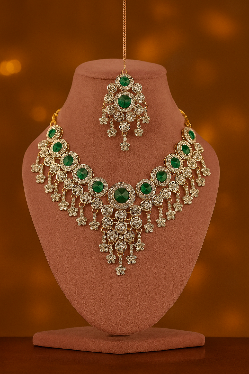 Royal Emerald & Diamond Look Bridal Necklace Set | Premium Indian Wedding Jewellery
