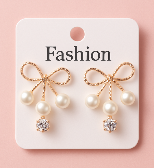 Elegant Pearl Bow Stud Earrings – Premium Fashion Jewelry for Women | PEARLO’S