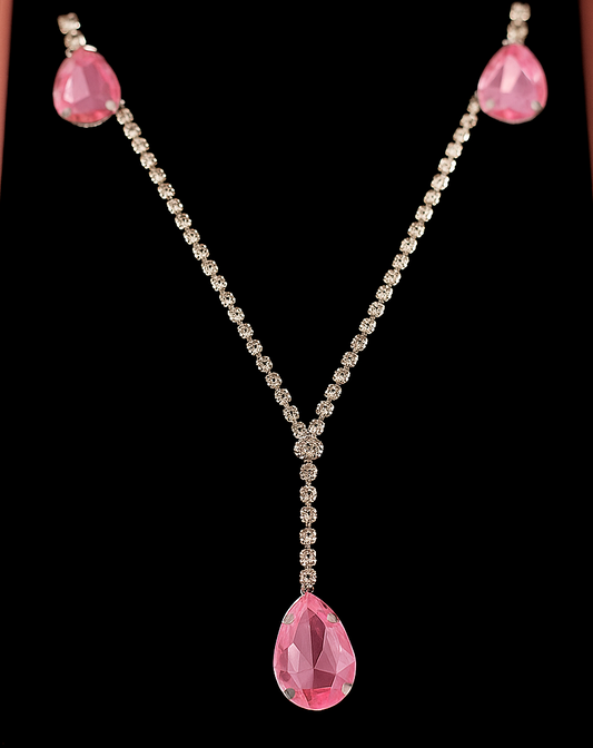 Elegant Pink Crystal Teardrop Necklace Set | Premium Artificial Jewelry by Pearlos