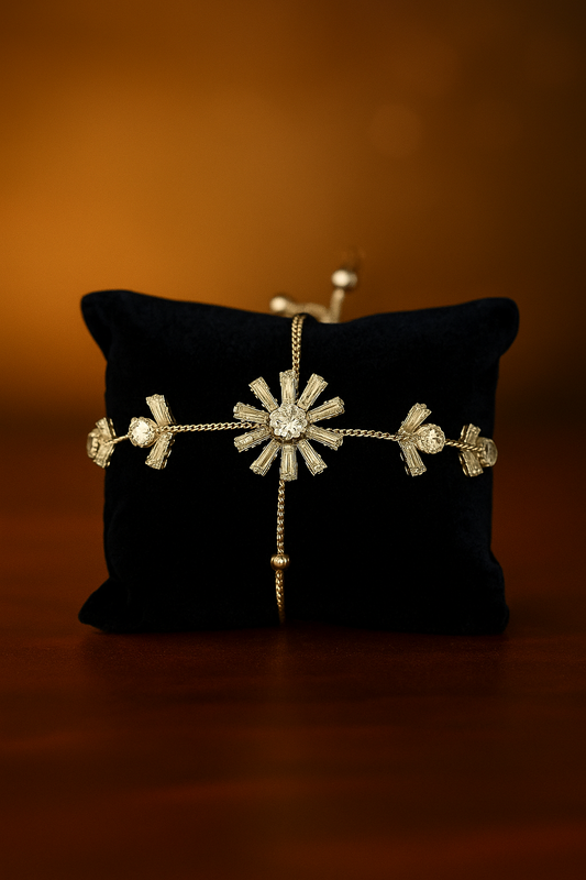 Elegant Silver Daisy-Cut Adjustable Bracelet – Premium Sparkling Stone Design for Women