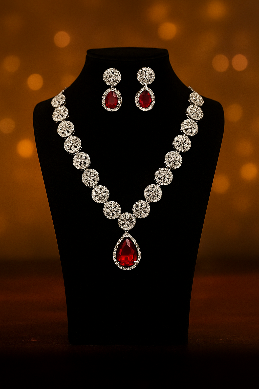 Premium Ruby Stone Choker Necklace Set for Women | Bridal Red Stone Necklace with Matching Earrings