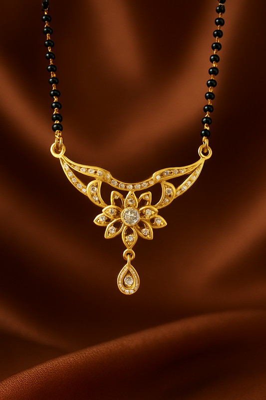 Gold-Toned Mangalsutra Pendant with CZ Stones – Traditional Bridal Jewellery by PEARLO’S