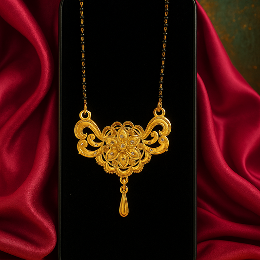 Traditional Floral Gold-Toned Mangalsutra Pendant Design for Women – Bridal & Daily Wear | PEARLO’S
