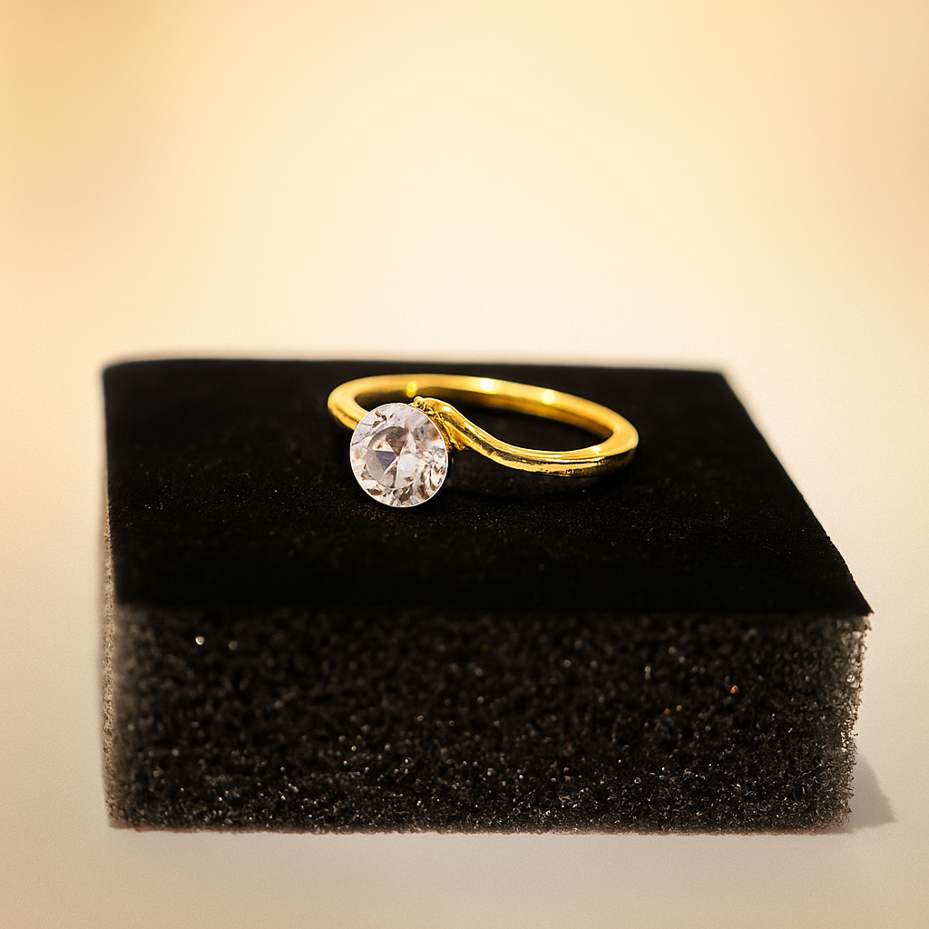 Elegant Gold-Plated Solitaire Ring with Crystal Stone – Perfect Artificial Jewellery for Women | PEARLO’S|
