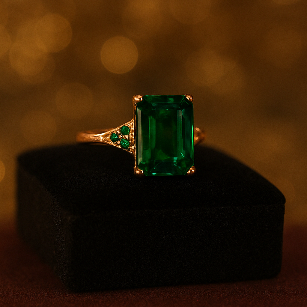 Elegant Emerald Green Stone Ring for Women | Artificial Gold Plated Ring by PEARLO’S