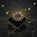 Elegant Black Crystal Flower Ring | Gold Tone Statement Jewelry | PEARLO'S |
