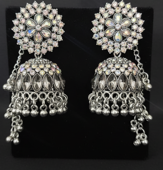 Oxidized Silver Jhumka Earrings with Ghungroo & Detachable Kan Chain (Sahara) | Traditional Ethnic Drop Jhumka