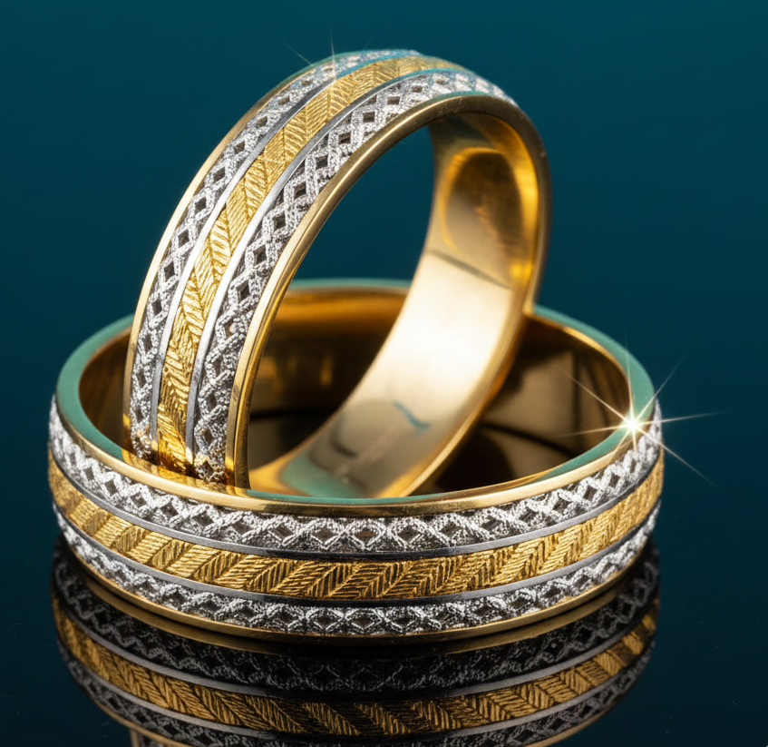 Dual-Toned Gold & Silver Plated Kada Bangle Set | Intricate Two-Tone Choori
