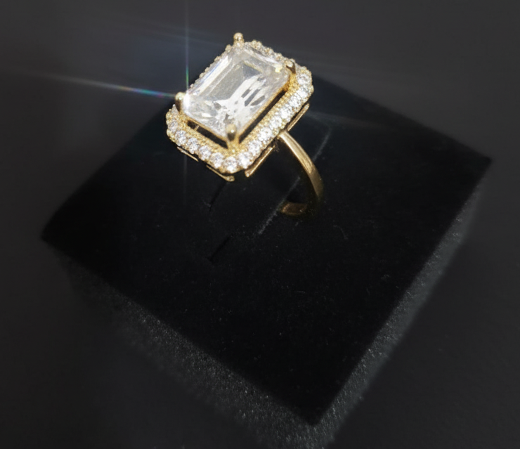 Gold-Plated Solitaire CZ Ring | Classic Pavé Accent Engagement Style ||PEARLOS|