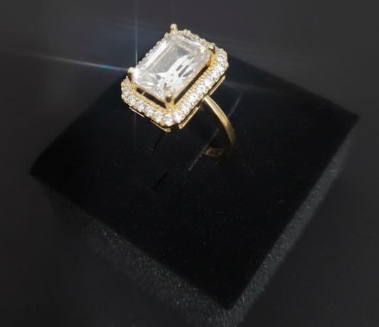 Gold-Plated Solitaire CZ Ring | Classic Pavé Accent Engagement Style