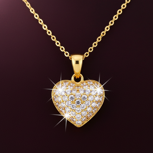 Delicate Gold Heart Pendant Necklace Set | Minimalist Cubic Zirconia Gift