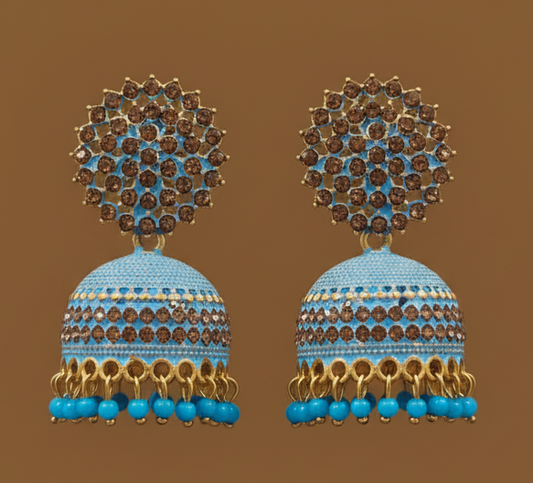 Antique Gold & Blue Enamel Jhumka Earrings | Traditional Indian Drop Jhumki