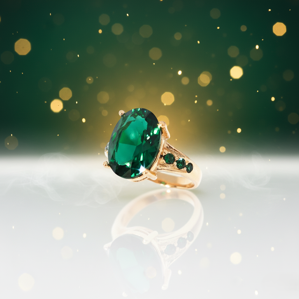 Luxury Gold Plated Emerald Green Oval Cocktail Ring | PEARLO'S |