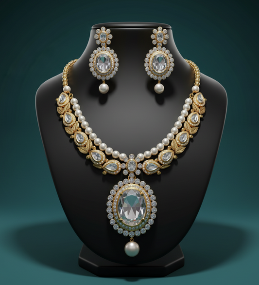 Pearlo’s Royal Kundan Pearl Necklace Set – Premium Bridal & Party Wear Jewellery