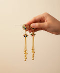 Traditional Gold-Tone Multicolor Stone Long Drop Earrings | Elegant Ethnic Danglers for Women | | PEARLOS |