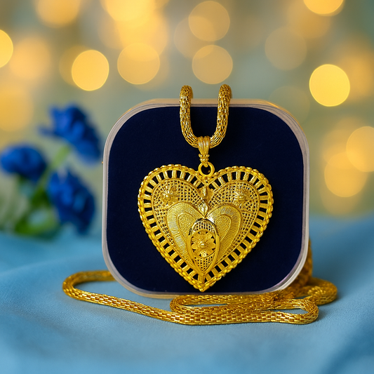 Heart Design Gold-Plated Pendant Necklace – Traditional Artificial Jewellery for Women