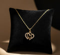 Elegant Double-Heart Gold Pendant Necklace | Sparkling Crystal Love Charm for Women |PEARLOS|