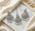 Elegant Silver-Tone Chandbali Earrings with Pearl Drops – Premium Bridal & Party Wear Jewellery by |PEARLO'S|