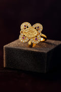 Unique Clover Design Gold Ring with Diamonds and Rubies | Anniversary Gift for Her ||PEARLOS|